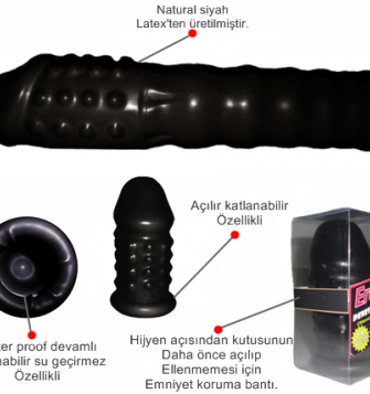 Uzatmalı penis kılıfı siyah renk 7 cm dolgulu